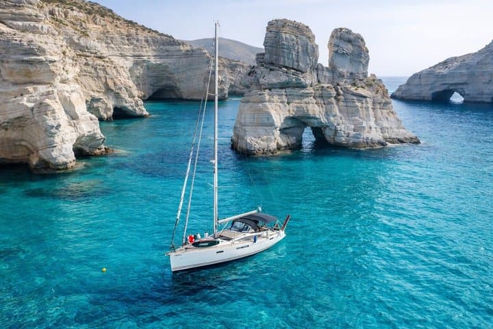 Milos Luxury Sailboat Cruise to Kleftiko Bay with Meal and Drinks