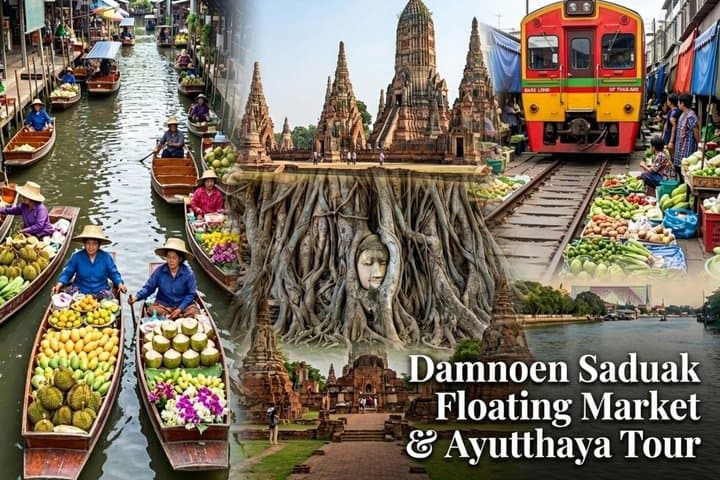Damnoen Saduak Floating Market & Ayutthaya Tour from Bangkok
